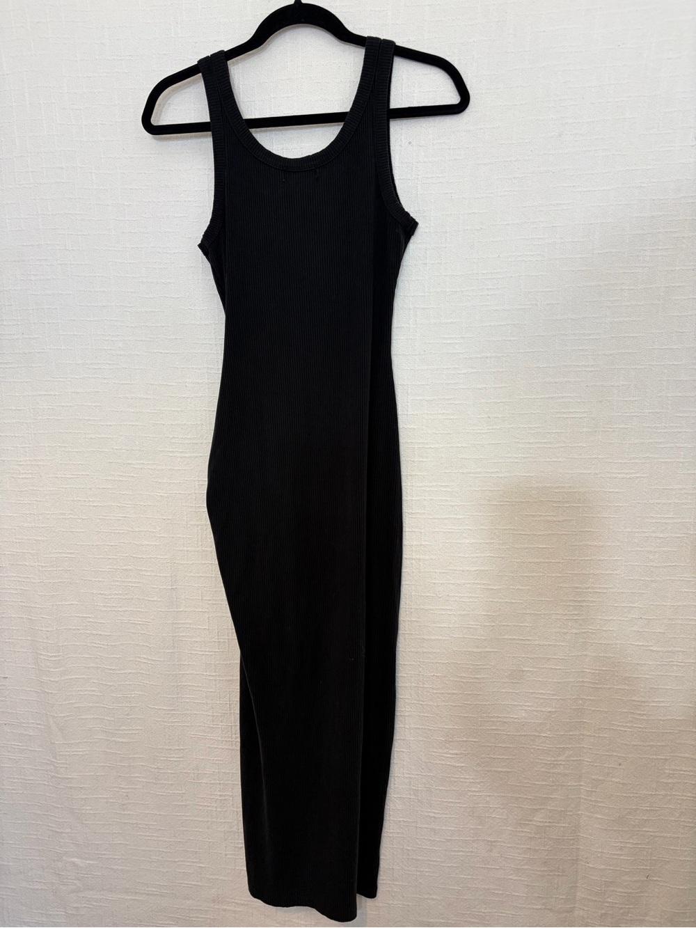 L*SPACE Black Ribbed Knit Scoop Neck Sleeveless Drawstring Side Slit Midi S